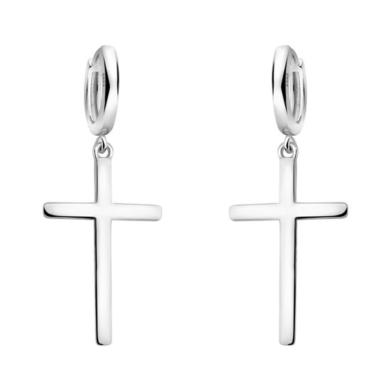 Oorbellen met hanger kruis van zilver | Mostert Juweliers