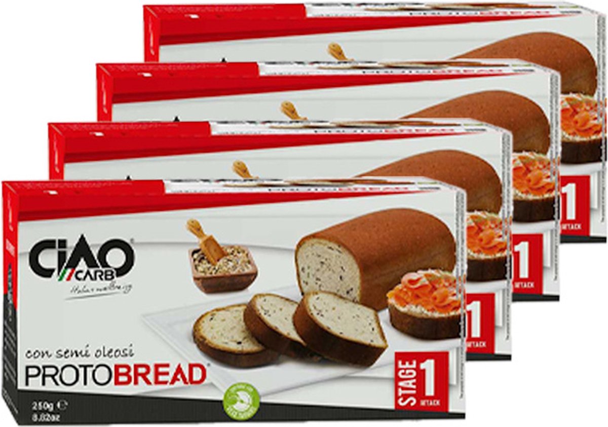 CiaoCarb | Protibrood Bruin | Protobread Cereal | 4 stuks | 4 x 200 gram