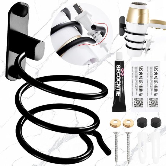 Support Sèche Cheveux Mural Quadro, Porte Sèche Cheveux Mural Fixation