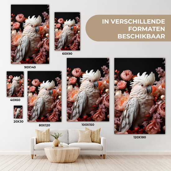 Peinture sur toile 40x60 cm - Oiseau Cacatoès - Accessoires de décoration de chambre - Peintures fleurs de salon - Décoration murale oiseaux chambre - Décoration murale cuisine - Tissu mural intérieur - Décoration maison