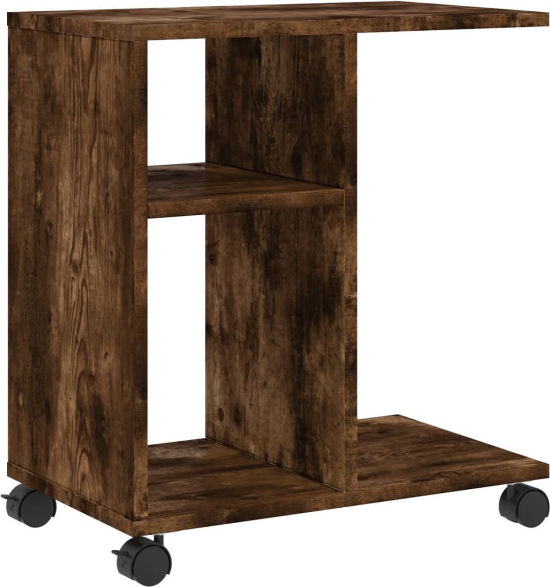 vidaXL Bijzettafel - met - wieltjes - 50x30x55 - cm - hout - gerookt - eikenkleurig