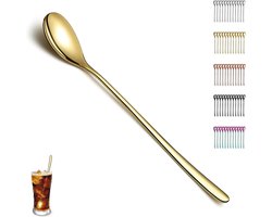 Gouden Latte Macchiato lepel set van 12 stuks, titanium plating gouden roestvrijstalen theelepel, roerstaaflepel, koffielepel, ijslepel, cocktaillepel