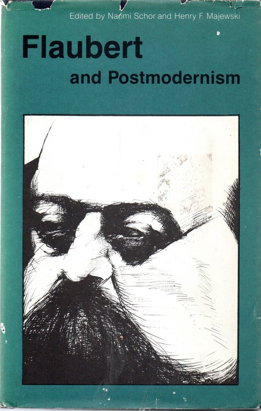 Boekcover met een illustratie van een man met baard. Titel: Flaubert and Postmodernism.