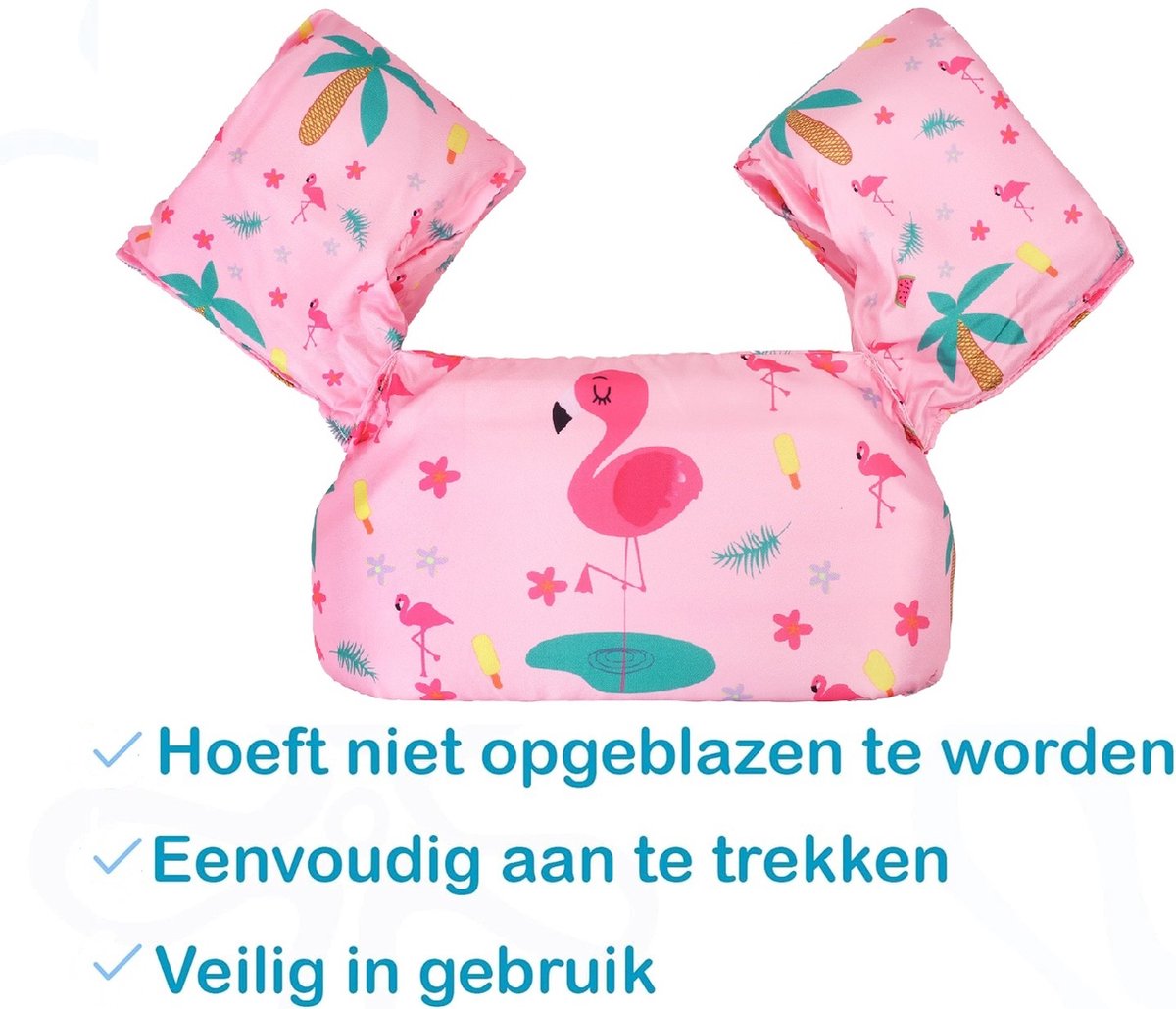 Edmondo Zwemvest kinderen - met Kinderslot / Veiligheidssluiting - Puddle Jumper Deluxe - Flamingo - 15 tot 30kg - 2 tot 6 jaar - Zwembandjes - Reddingsvest - Zwemvest kind - Nederlands product - NL handleiding - Inclusief Pop It sleutelhanger — afbeelding 4