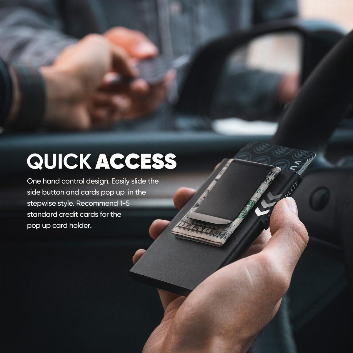 VULKIT Slanke Creditcardhouder RFID-blokkerende Pop-up-kaartportemonnee Minimalistische Slanke Portemonnee met ID-Venster aan de Achterkant voor 8 Kaarten
