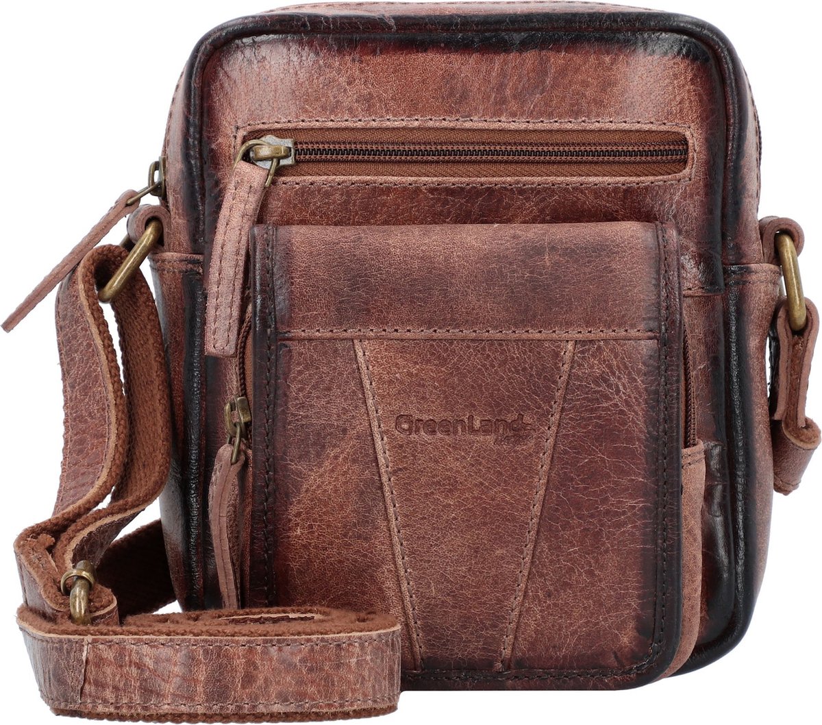 GreenLand Nature Leren Schoudertas MASCU & LINE Crossbody Bag Brown Bruine