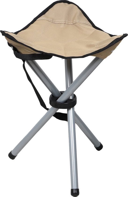 Sunnydays Driepoot opvouwbaar zit krukje - 4x - beige - metaal - 32 x 43 cm - Campingstoel - Visserskrukje van Sunnydays — afbeelding 3