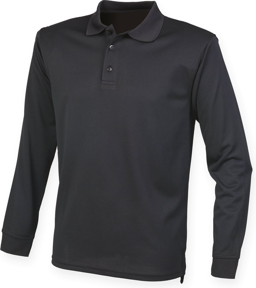 Henbury Unisex Coolplus® Long Sleeved Polo Shirt H478 - Black - XXL