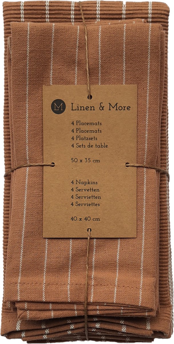 Pinstripe Ribbed Keukenset cafe bruin 35x50/40x40cm (set of 8)