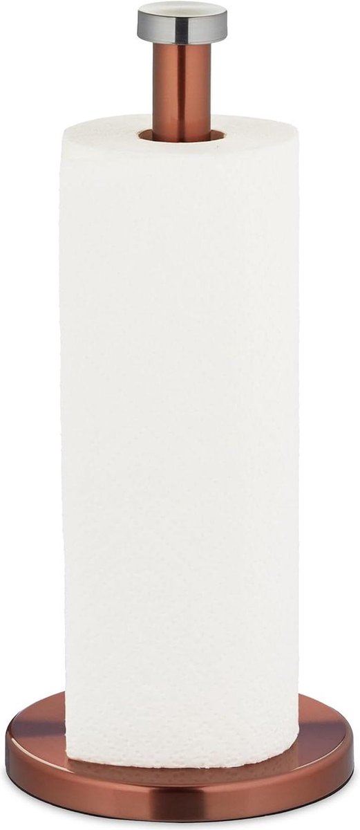 Staande keukenrolhouder van rvs - voor op het aanrecht - koper/zilver - 32 x 15 cm