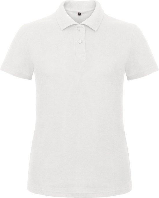 Wit dames poloshirt van B&C met korte mouwen en knoopsluiting.