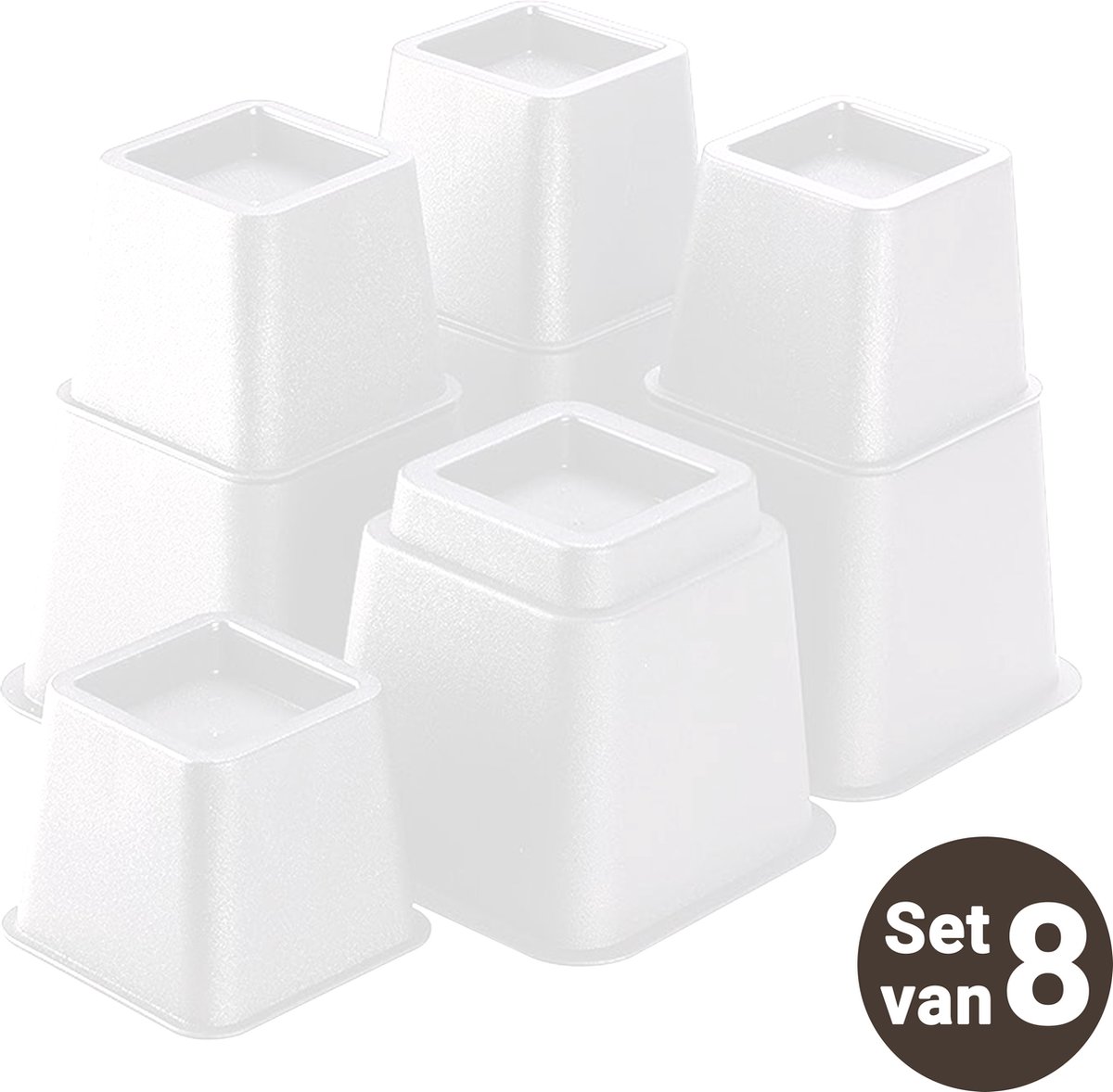 Goedkoopste JustValue Verstelbare Meubelverhoger set - Stoelverhogers - Bedklossen - Tafelverhogers - 8, 13, 21 cm - Max. 600 kg - Wit Design