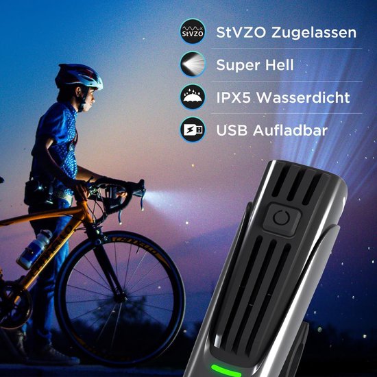 Kit d'éclairage de vélo - rechargeable par USB et étanche - lampe de vélo LED avant