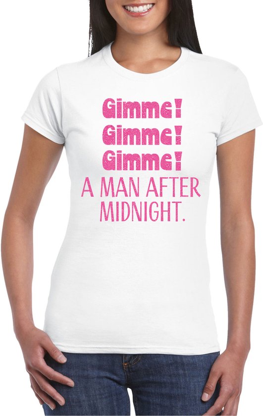 Bellatio Decorations Foute Party chemise dames - donne-moi - blanc - paillettes - enterrement de vie de garçon - carnaval M