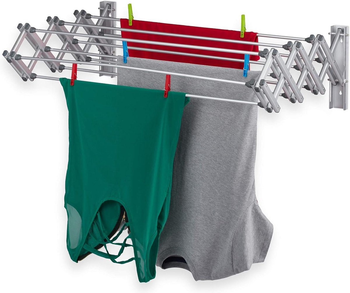 Goedkoopste Wanddroogrek inklapbaar - 8 m drooglijnen - uitschuifbaar wasrek - aluminium - zilver - 95 x 60 cm folding wall laundry rack