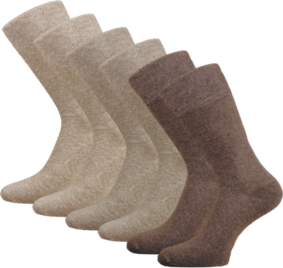 6 paar SQOTTON® Katoenen sokken - Naadloos - Heren & Dames - Bruin/Beige-mix - Maat 43-46