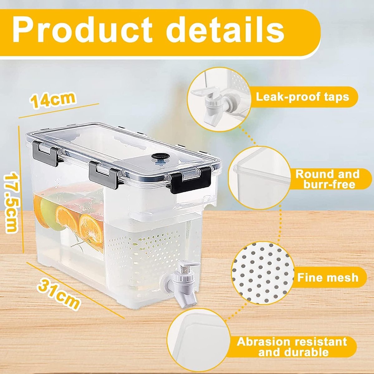 Waterdispenser voor koelkast, 3,5 l draagbare drankdispenser, koude drankdispenser kan, drankenkoeler met deksel voor thee, frisdrank, melk, koffie