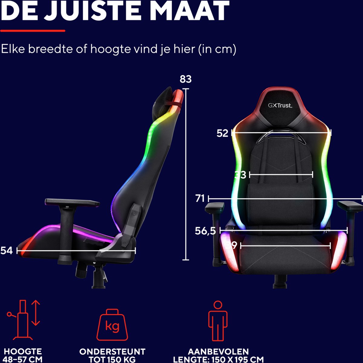 Trust GXT 719 Ruya RGB Gaming Stoel Zwart Ergonomisch - afbeelding 3