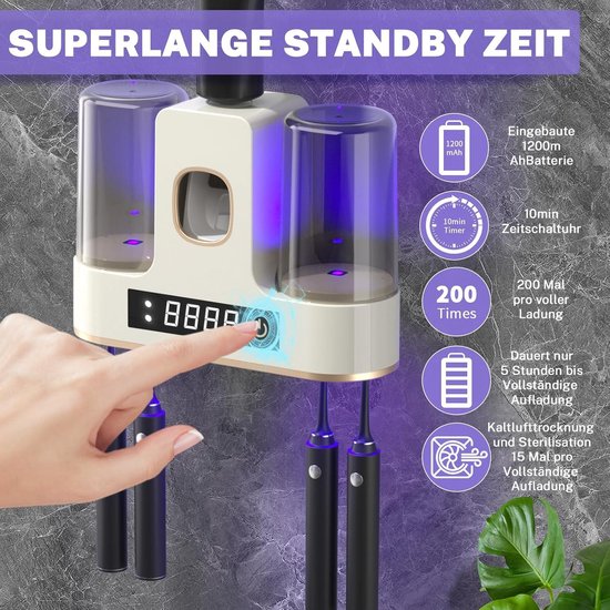 Distributeur Automatique de Dentifrice avec Porte-Brosse à Dents - 4 Emplacements pour Brosses - 2 Gobelets Magnétiques - Fixation Murale - Distributeur de Dentifrice Électrique - Blanc