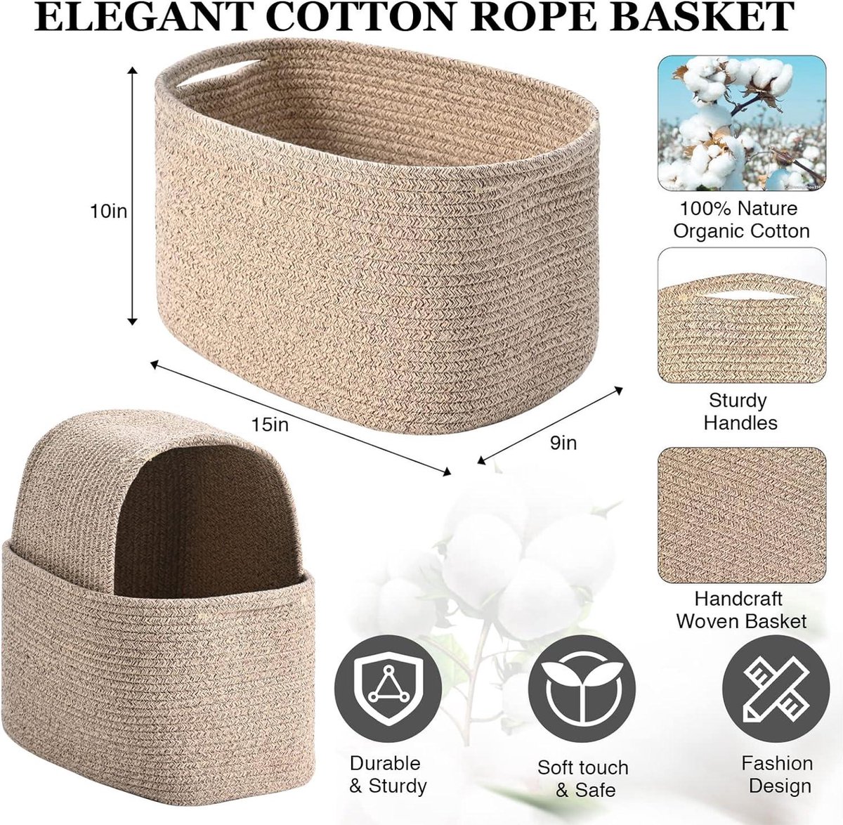 Lot De 3 Paniers De Rangement Tissés En Corde De Coton Avec