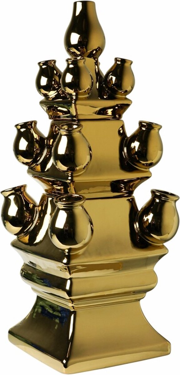 Heinen Delfts Blauw Tulpenvaas XL - 3-delig - Goud - 51 cm