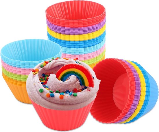 thirei 24 stuks herbruikbare siliconen muffinvormpjes in 6 kleuren voor cake, pudding, crème