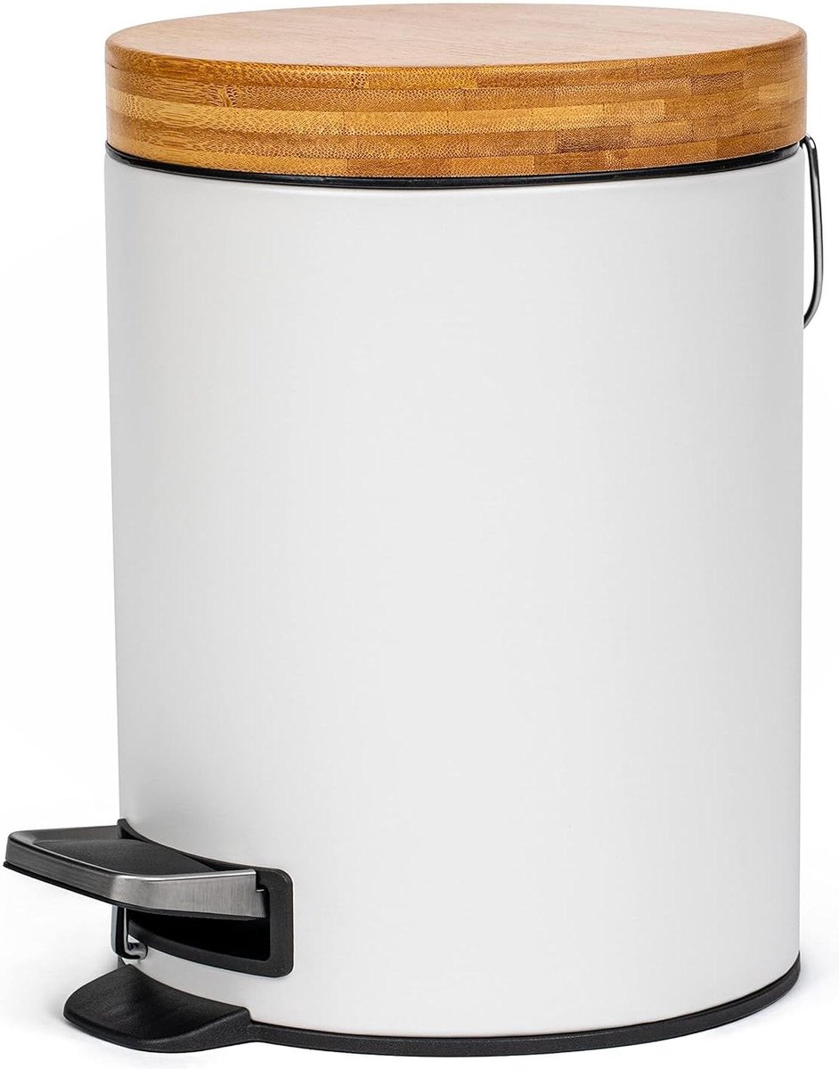 Goedkoopste 5 Liter Designer Badkameremmer - Bamboe Constructie - Zachtsluitend - Anti-Vinger - Wit