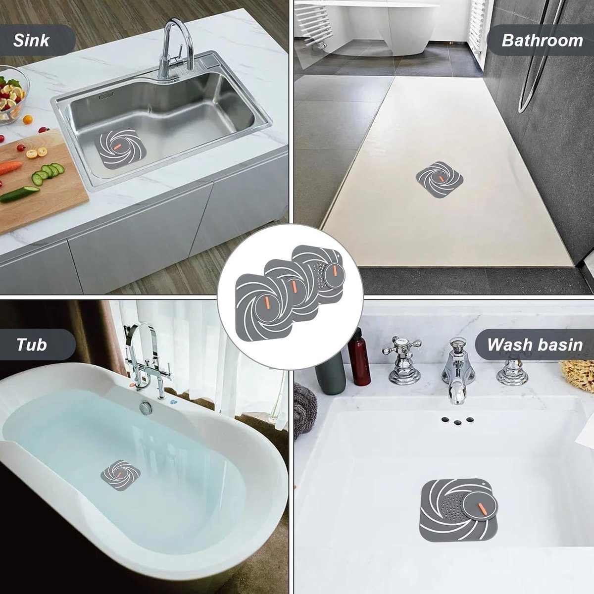 Doucheafvoerafdekking, afvoerafdekking, zeef, 15x15 cm Zwarte afvoervoet Afvoerputje for badkamer Doucheroosters Zeef Duw naar beneden Pop-up douche Badkamerafvoerafdekking Plug