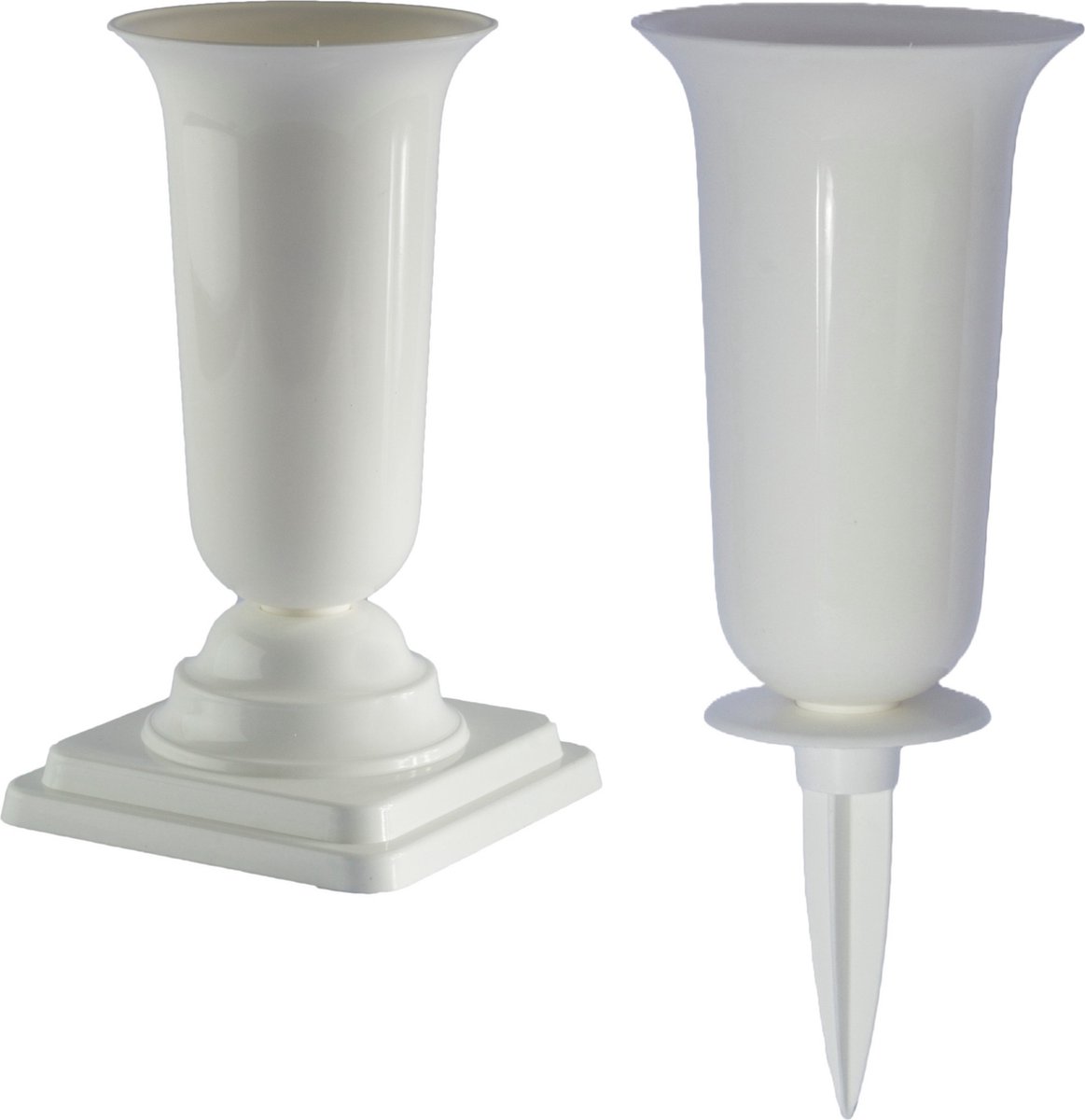 Form Plastic Grafvazen kunststof - set van 2x - wit - H37 en 40 cm - bloemenvaas herdenkingsplaats