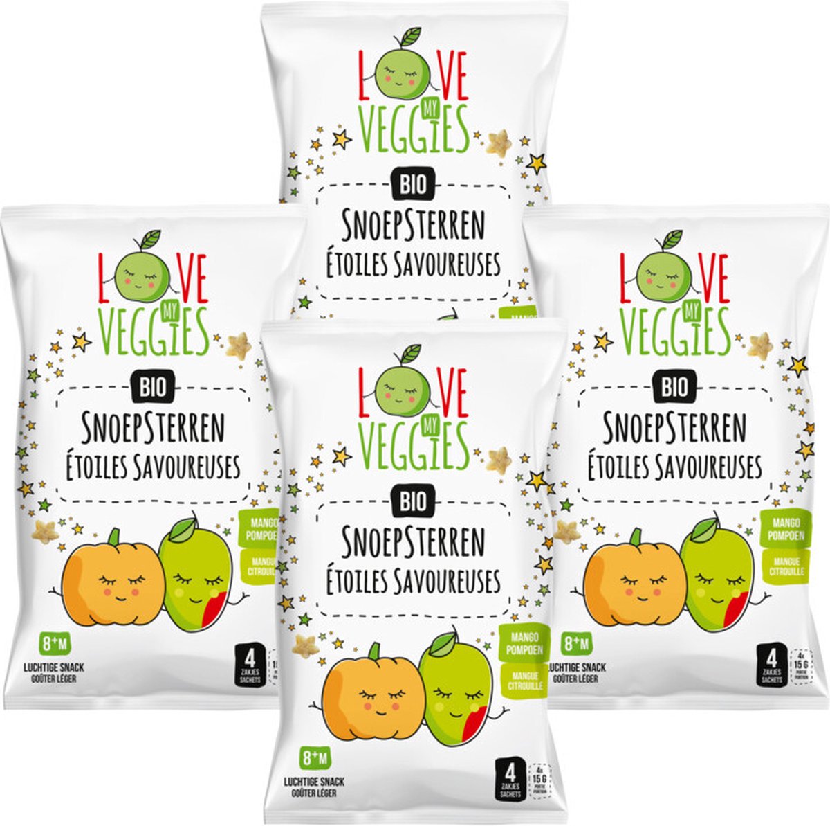 Goedkoopste Love My Veggies Multipack Snoepsterren Mango Pompoen 4x 15 gr - Voordeelverpakking