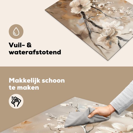 KitchenYeah® Protection plaque induction 71x52.5 cm - Fleurs - Abstrait - Peint - Beige - Protege plaque de cuisson - Couvre plaque induction - Protecteur d'induction - Cuisine
