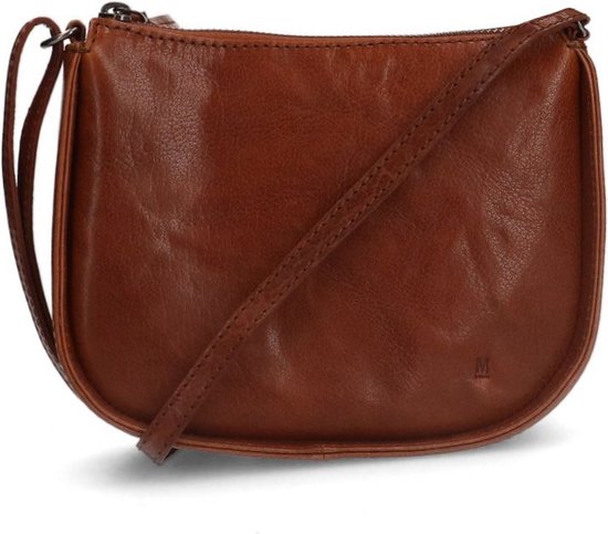 Manfield Cognac Leren Schoudertas Met Ritssluiting - Maat Onesize