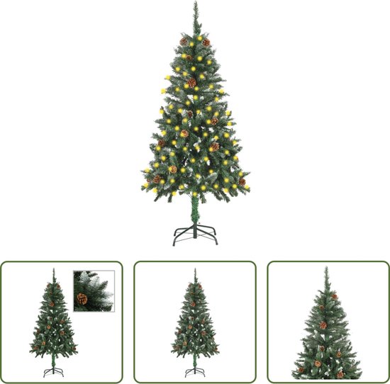 Foto: The living store kunstkerstboom dennenboom 150 cm groen en wit pvc en ijzer met led verlichting usb aansluiting