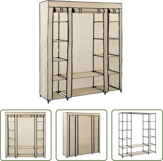 The Living Store Draagbare Kledingkast - Crème - 150 X 45 X 176 Cm Met Stangen En Vakken