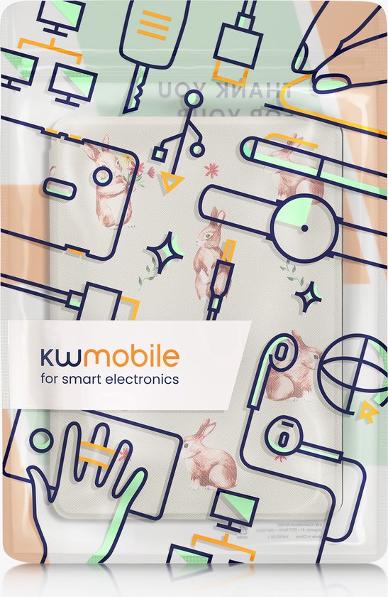 kwmobile e-reader hoesje geschikt voor Amazon Kindle Paperwhite 11. Generation 2021 hoes - E reader flip case met magnetische sluiting - Ereader cover - Konijntjes en Bloemen design in wit / bruin / grijsgroen van kwmobile — afbeelding 5