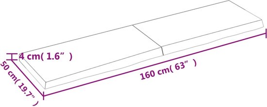 The Living Store Plateau de table 160x50x(2-4)cm eikenhout traité marron foncé - Plateau de table en chêne - Chêne Massief - Remplacement de plateau de table - Table basse - Table à manger