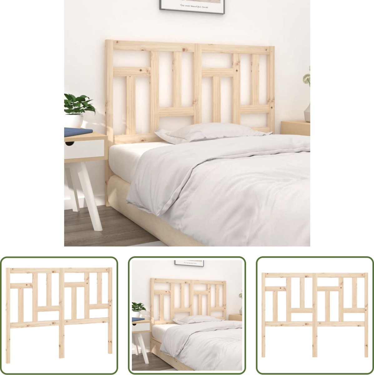 The Living Store Houten Hoofdeinde - Massief Grenenhout - 140.5 x 4 x 100 cm - Ontvallend Gelat ontwerp