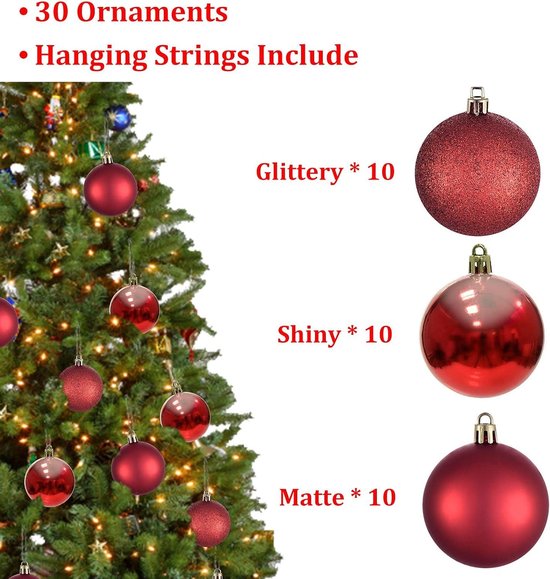 Lot De 30 Boules De Noël Incassables 6 Cm - 5 Designs Peints à La Main - Décoration Sapin Et Table