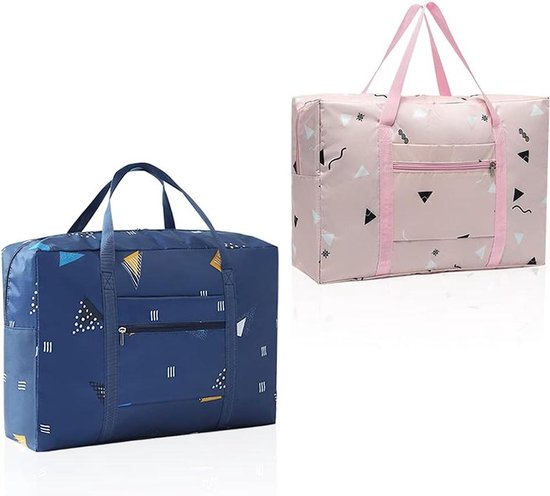 2 Pack) Opvouwbare Travel Duffel Bag, Waterdichte Carry On Bagage Bag, Lichtgewicht Reizen Bagage Tas voor Sport, Gym, Vakantie, Blauw en roze