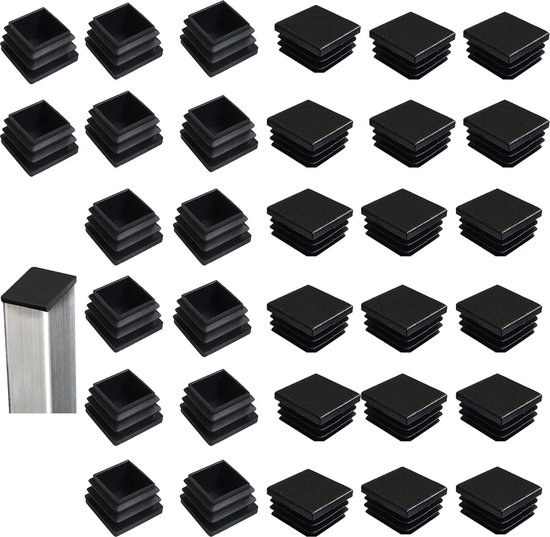 6 stuks buisstoppen, vierkant, M8 schroefdraadstop, kunststof vierkante lamellenstop, vierkante buisstoppen met meubelpoten, stelvoet instelbaar schroefvoet meubelvoet eindkap, 40 x 40 mm
