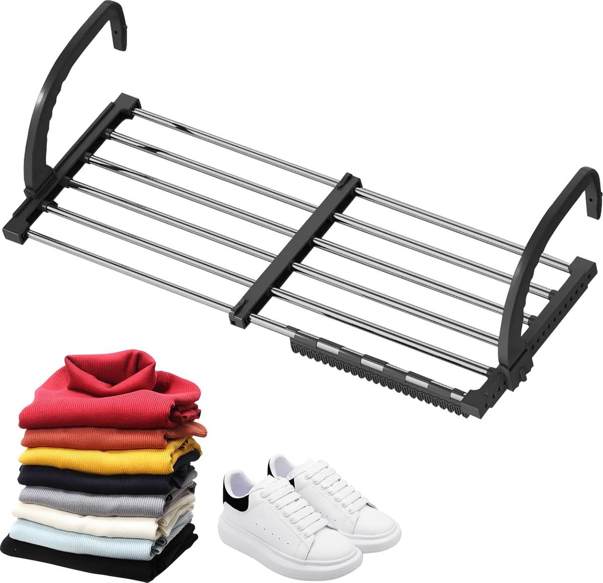 Radiator wasdroger - uitschuifbaar balkonwasrek van roestvrij staal - inklapbare hangwasdroger 42-72 cm - snel wasdroger voor binnen en buiten