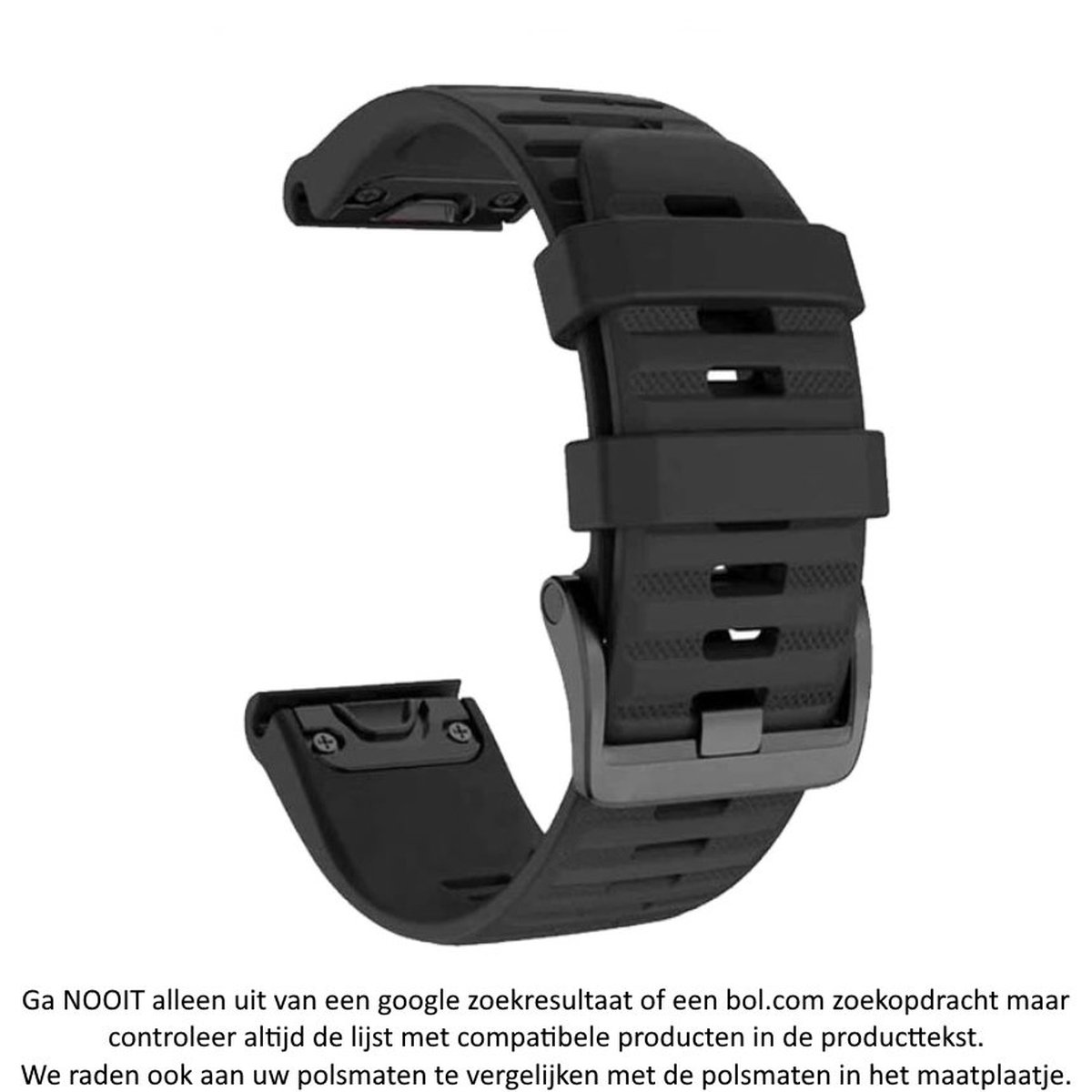 Zwart Siliconen horlogebandje 26mm Quickfit Compatibel geschikt voor Garmin Fenix 3 - 3 HR - 3 Sapphire - 5X - 6X, D2, Quatix 3, Tactix, Descent MK1, Foretrex 601 en 701 - 26 mm black smartwatch strap - bandje - maat: zie foto