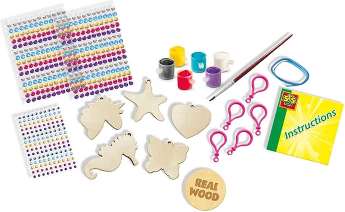 SES Creative - Hobby Pink - Diamond Painting - Houten Sleutelhangers - Knutselen Meisjes - 560 Diamant Stickers en 6 Kleuren Verf - Vanaf 5 jaar — afbeelding 2