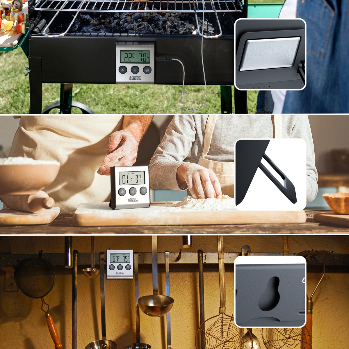 AdroitGoods BBQ Keukenthermometer - Digitaal – Vleesthermometer – Met timer - Magnetisch - RVS — cadeau in Kookcadeaus - foto 4