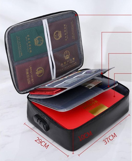 Fireproof Document Box With Lock-2 Layer File Cabinet Storage Bag With Multiple Pockets, Water - View #6