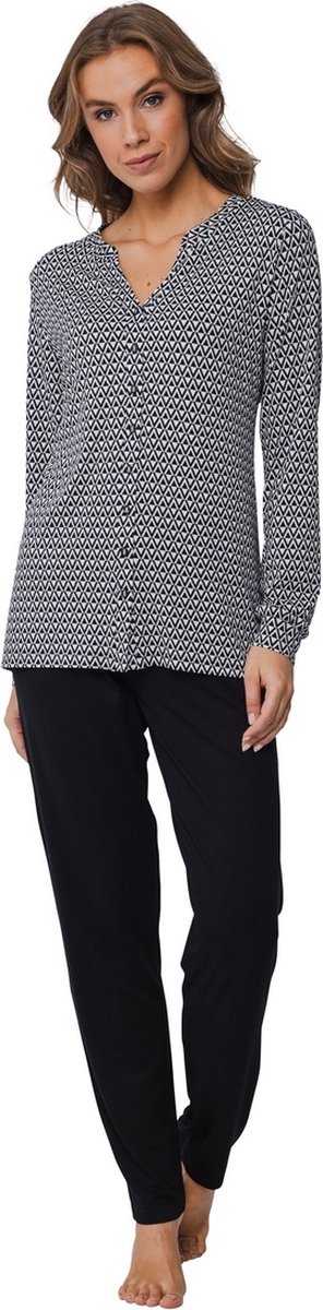 Pastunette pyjama dames doorknoop - zwart print - 25242-346-6/999