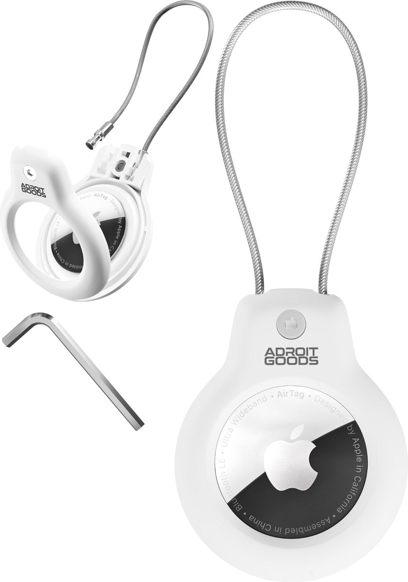 AdroitGoods Beschermhoes met Staalkabel – Geschikt voor Apple AirTag – Sleutelhanger Houder – Wit