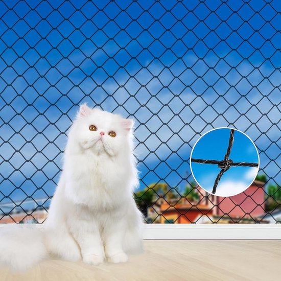 FARYODI Kattennet voor balkon, 4 x 3 m, zonder boren, kattennet FARYODI Kattennet voor balkon, 4 x 3 m, zonder boren, kattennet