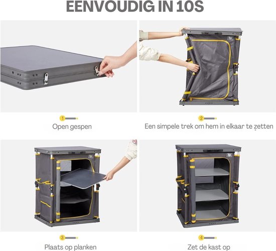 Campingkeuken - Kampeerkast - Kampeerkeuken Met Opbergvakken - Camping Keuken Met Kooktafel - Campingkast Opvouwbaar - Keukenkastje - Keukenkast voor Camperen - 60 x 50 x 80 cm - Grijs van Camp — afbeelding 3