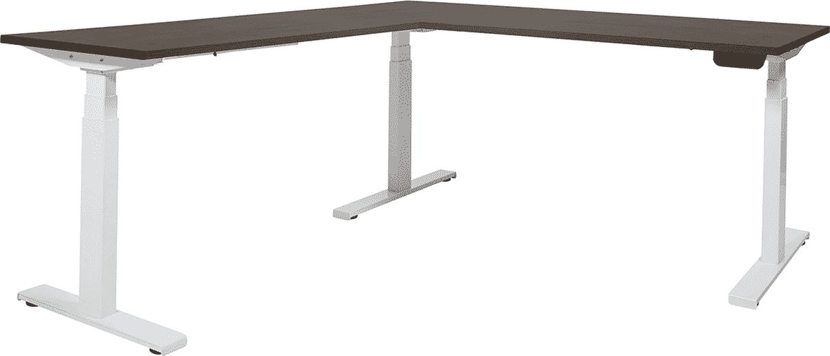 Dextro Plus Hoek-opstelling elektrisch zit/sta bureau frame Aluminium (RAL9006) blad Robson Eiken 180CMx200CM